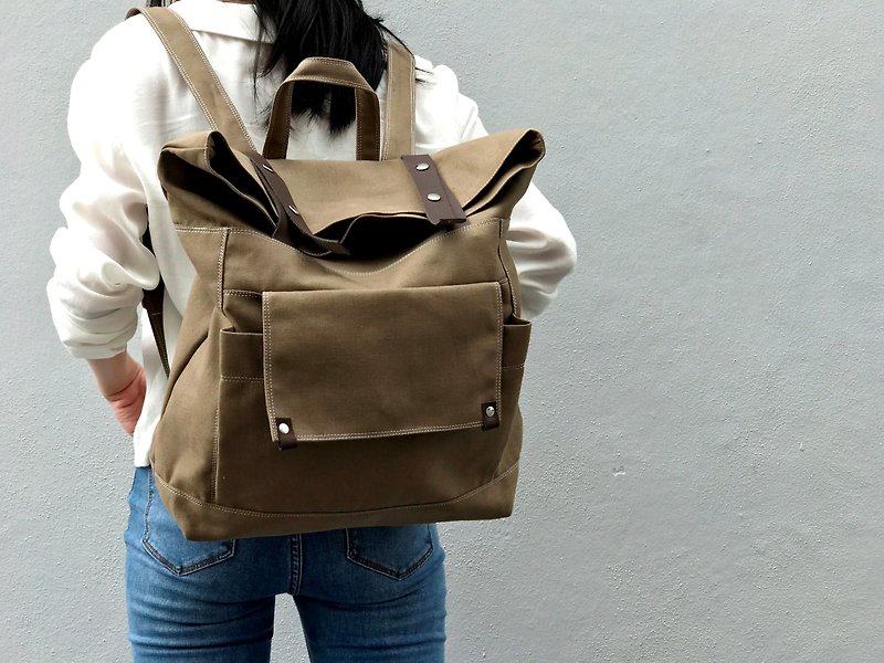 Leather Backpack / School Laptop Satchel backpack - no.105 ALLISON in Cappuccino - Backpacks - Genuine Leather 