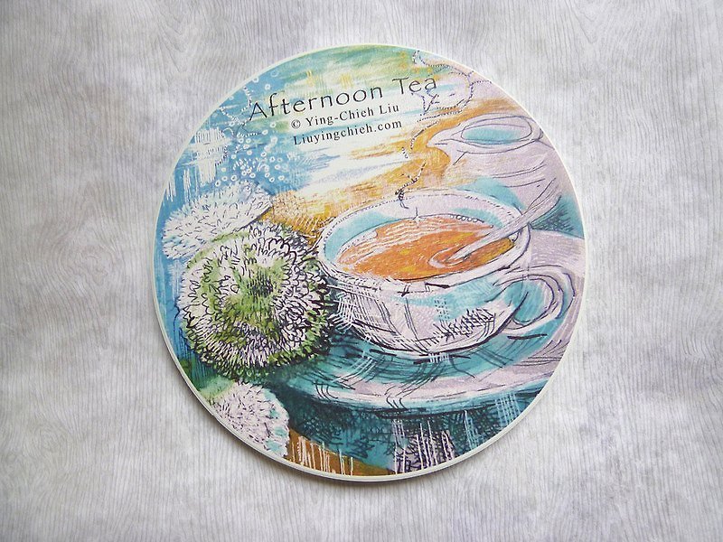 下午茶：紅茶 （陶瓷耐熱神奇吸水杯墊） - Coasters - Other Materials Orange