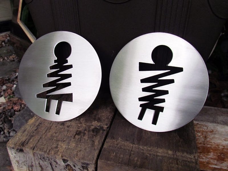 Round Stainless Steel toilet sign, dressing room, toilet tag, toilet sign - ของวางตกแต่ง - โลหะ สีเงิน
