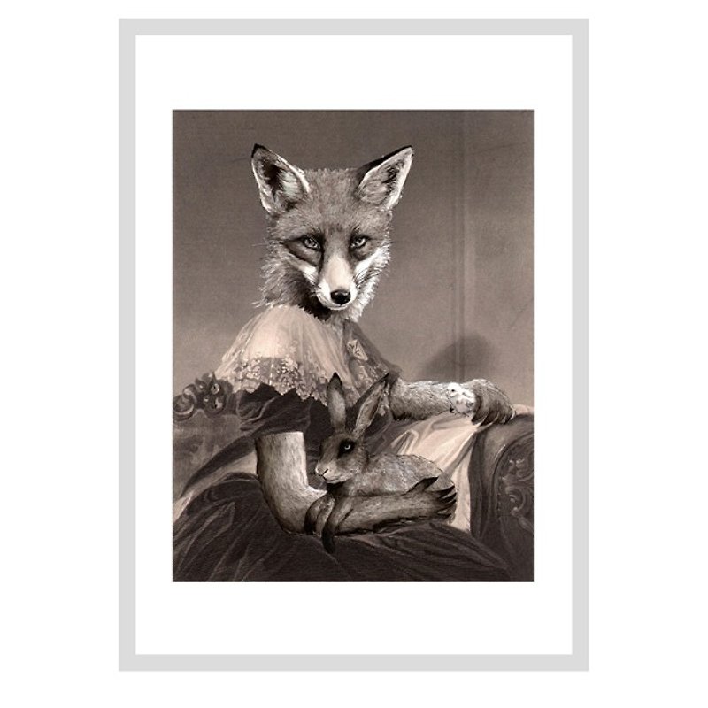 Mrs Spring Fox design poster | Jimbobart - โปสเตอร์ - กระดาษ สีเทา