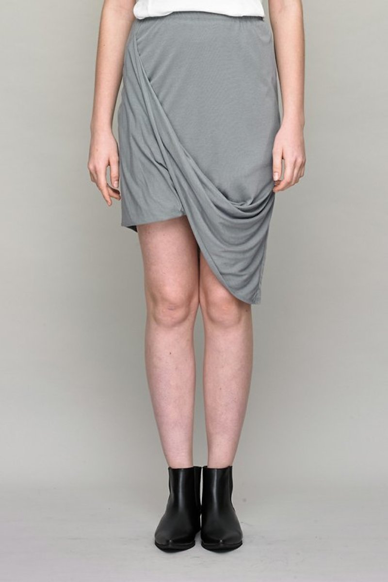 Asymmetrical Skirt - กระโปรง - ผ้าฝ้าย/ผ้าลินิน สีเทา