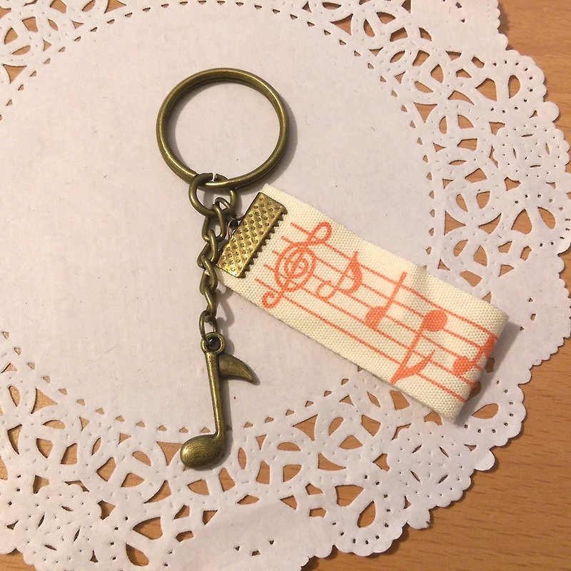 【Eighth note ribbon key ring (bronze)】 music instrument notes ribbon hand-made custom-made "Misi bear" graduation gift - Keychains - Other Materials Khaki