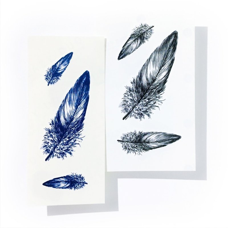 Bohemian Feather Wings Angel Boho Blue Black Minimal Temporary Tattoo Sticker - Temporary Tattoos - Paper Blue