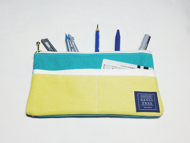 筆袋-湖水綠白鵝黃 - 鉛筆盒/筆袋 - 其他材質 黃色