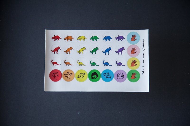 Tonight I hand - in the rainbow dinosaurs / universe of all small transparent round stickers - สติกเกอร์ - กระดาษ หลากหลายสี