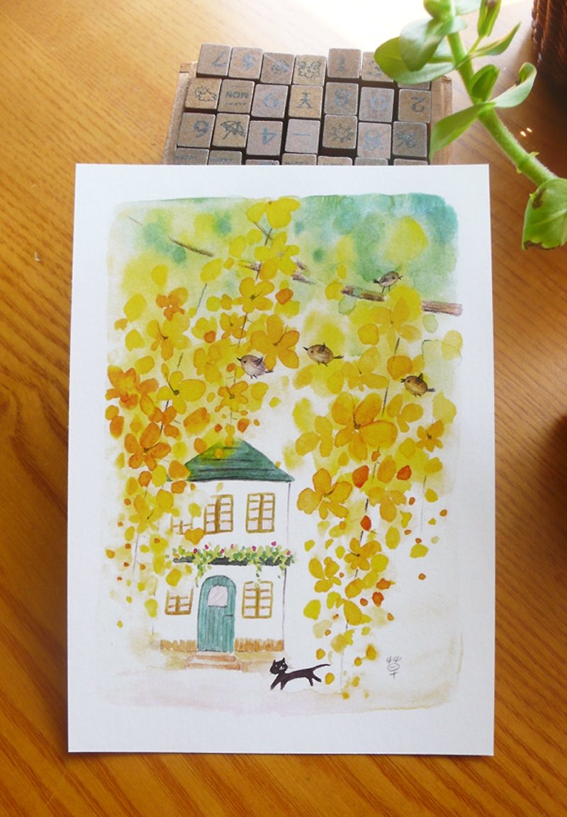 Early summer. Golden rain postcard - การ์ด/โปสการ์ด - กระดาษ สีเหลือง