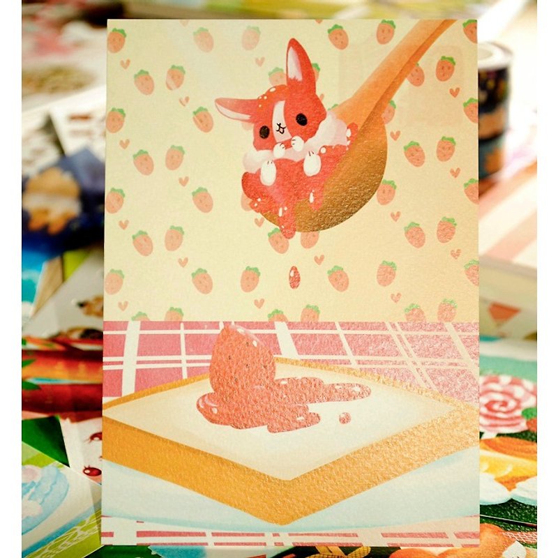 小兔甜點明信片*果醬小兔苺 - 卡片/明信片 - 紙 多色