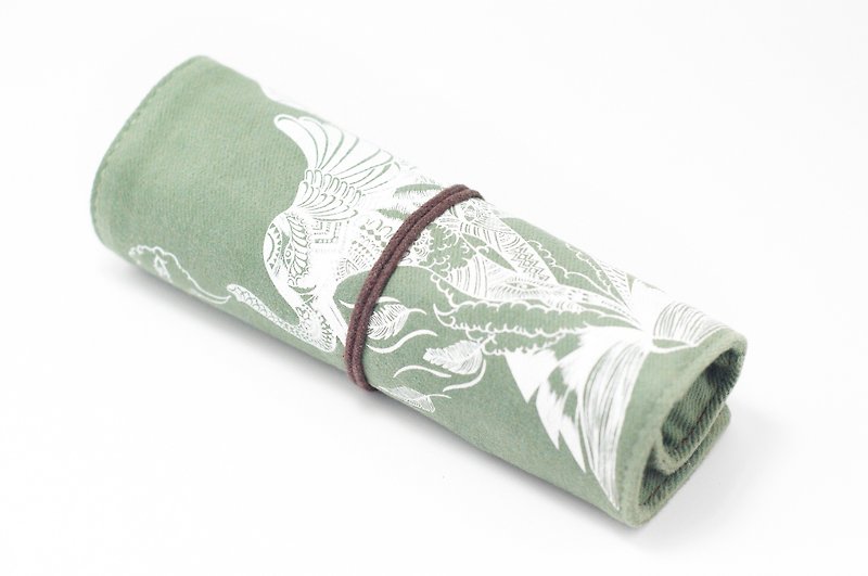 /情人節禮物/手感捲軸/春捲筆袋 - 筆的綠色房子 ( 印度大象 ) - 鉛筆盒/筆袋 - 棉．麻 綠色