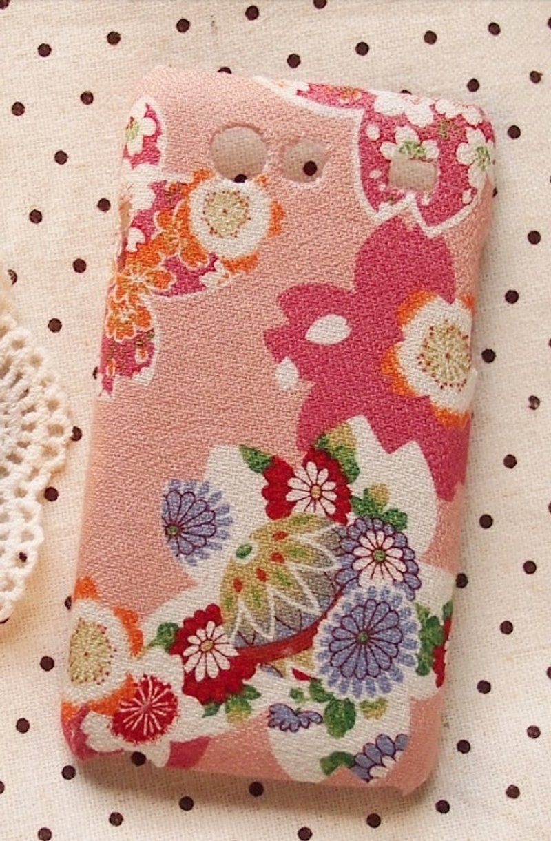 布藝 和風粉橘色櫻花 手機殼 保護殼  Apple Iphone 5 5s 4 4s LG G2 Nexus 5 4 Optimus G - 手機殼/手機套 - 其他材質 粉紅色