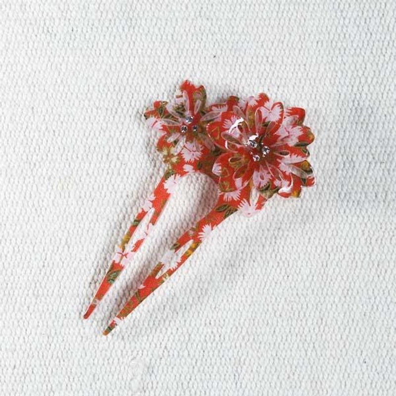 Nian cherry, double cherry, fan-shaped hairpin, hairpin-red - Hair Accessories - Acrylic Red