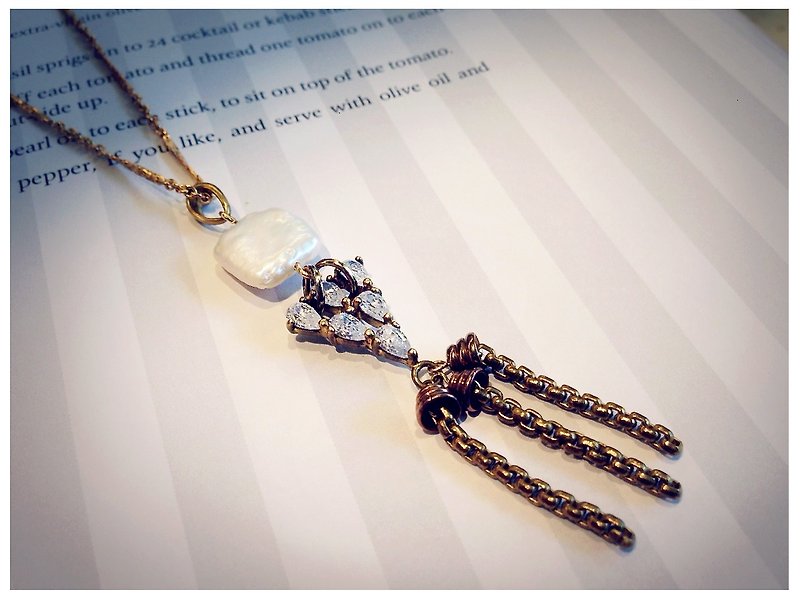 ∴Minertés = elegant party pearl tassel necklace ‧ ‧ Stone ∴ - Necklaces - Gemstone White