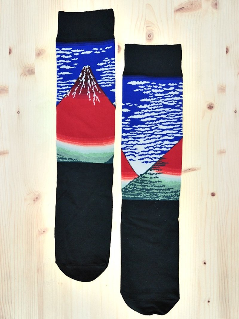 JHJ Design 加拿大品牌 高彩度針織棉襪 浮世繪系列 - 赤富士襪子(針織棉襪) 日本風 - 襪子 - 其他材質 