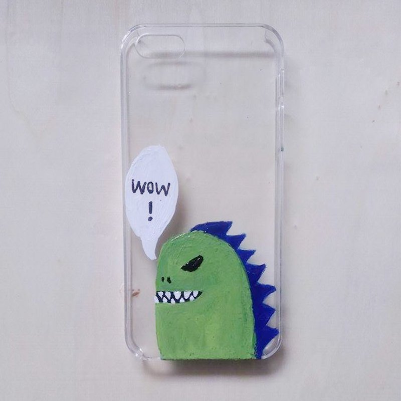 [Painted shell phone smartphone case: small dinosaur small Dinosaur: hand-painted Hand-painted] - เคส/ซองมือถือ - พลาสติก สีเขียว