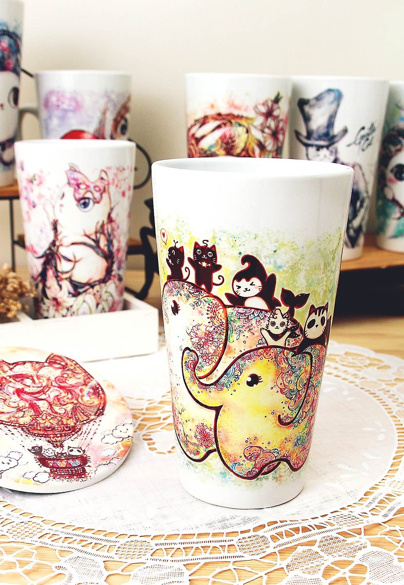 Good meow bulk latte cup - Elephant flowering - แก้วมัค/แก้วกาแฟ - วัสดุอื่นๆ 