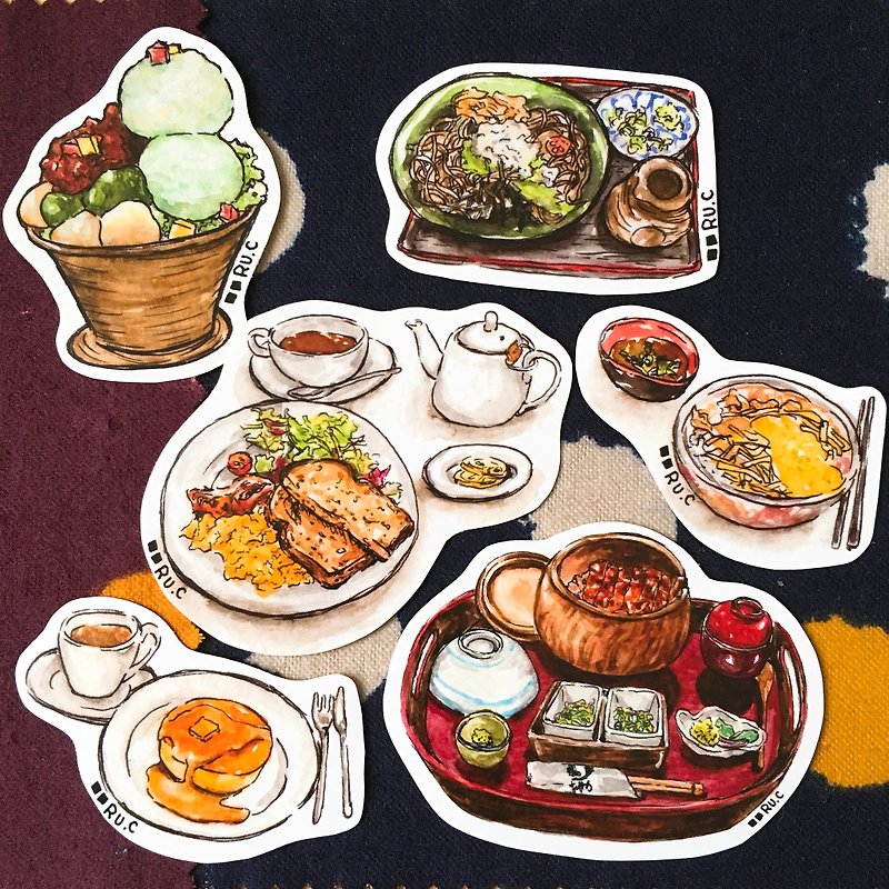 日本食のステッカー - シール - 紙 多色