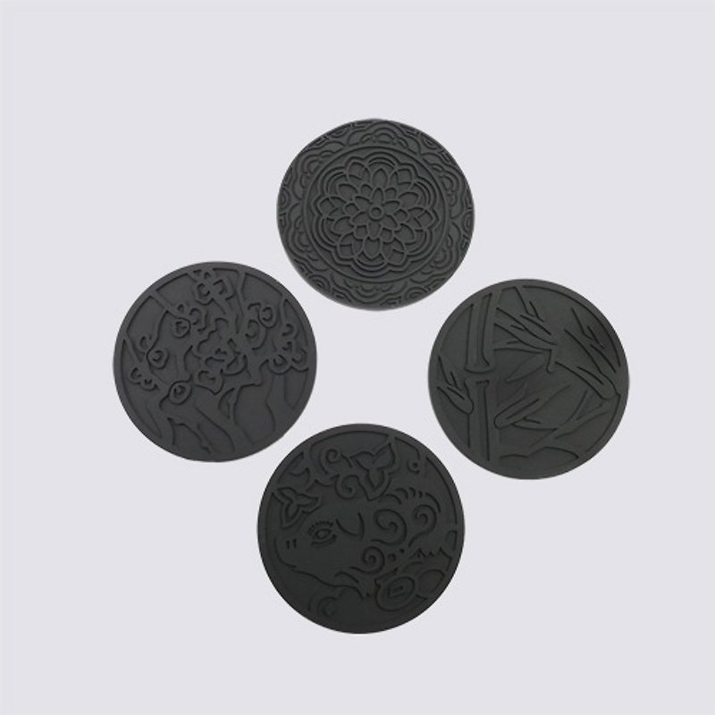 [Desk + 1] paper-cut coasters - four into the group - Coasters - Silicone Black