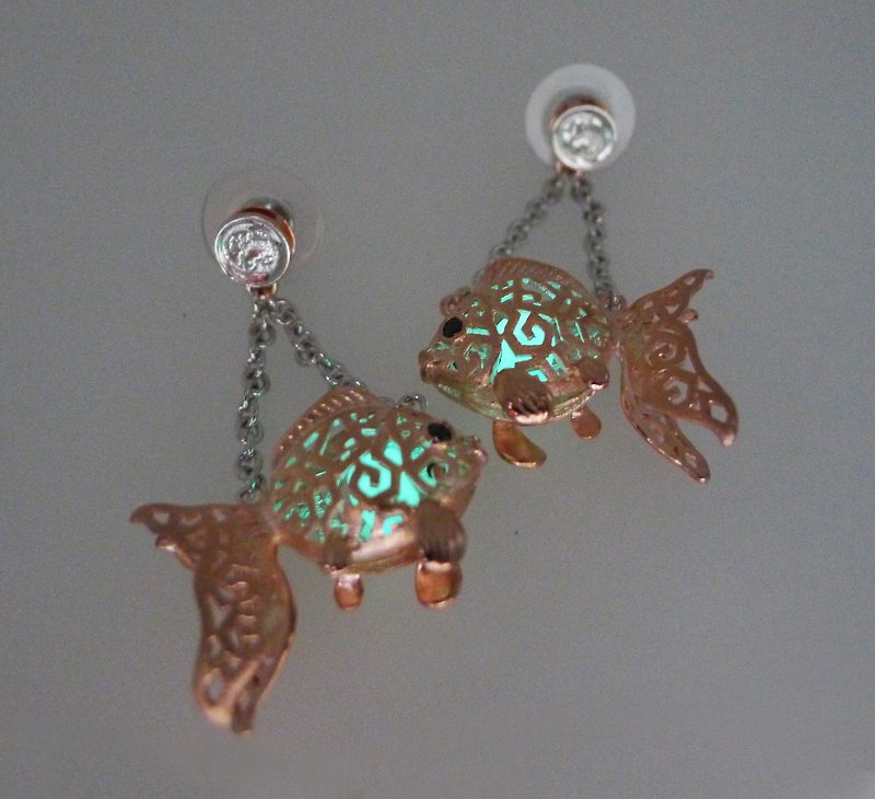 HK059 ~ 925銀金魚燈籠造型耳環 - 耳環/耳夾 - 銀 粉紅色