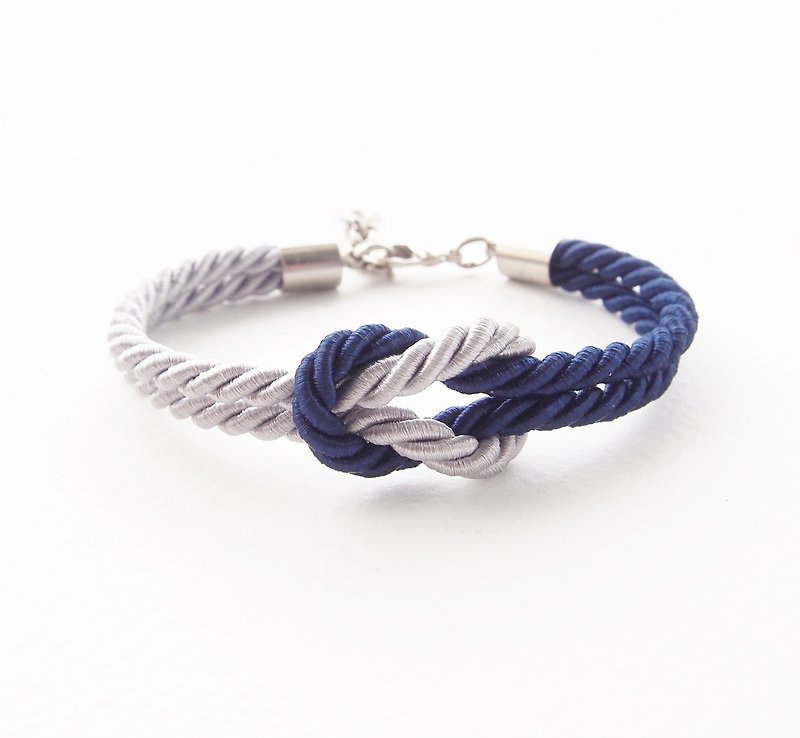 Light gray / navy blue knot rope bracelet - 手鍊/手環 - 聚酯纖維 藍色