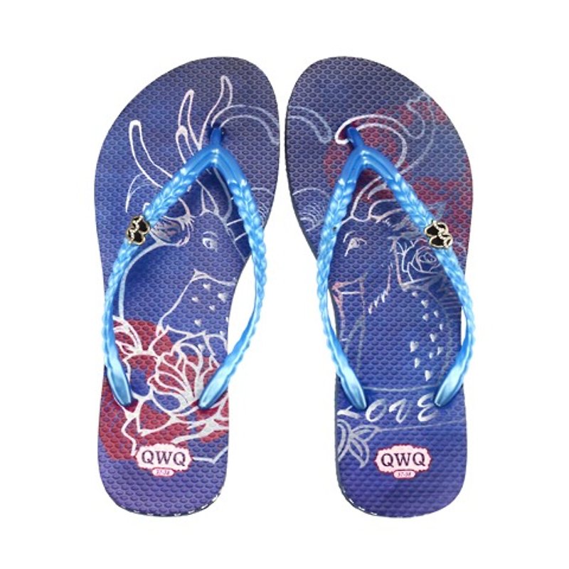 QWQ創意設計人字拖鞋-Dear Deer-藍【CO0101504】 - 女休閒鞋/帆布鞋 - 防水材質 藍色