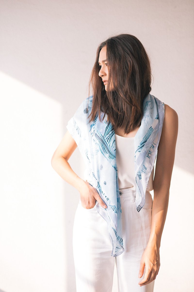 Arctic Scarf- marble abstract style scarf -winter blue color - Scarves - Other Materials Blue