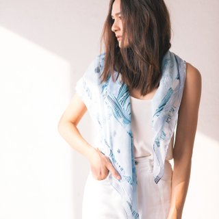Arctic Scarf- marble abstract style scarf -winter blue color