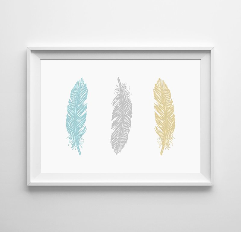feathers(藍黃) 可客製化 掛畫 海報 - 牆貼/牆身裝飾 - 紙 
