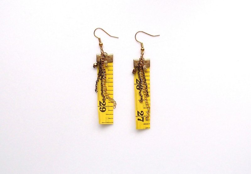 Inch Earrings| Tape measure earrings (Long) | Yellow - ต่างหู - โลหะ สีเหลือง