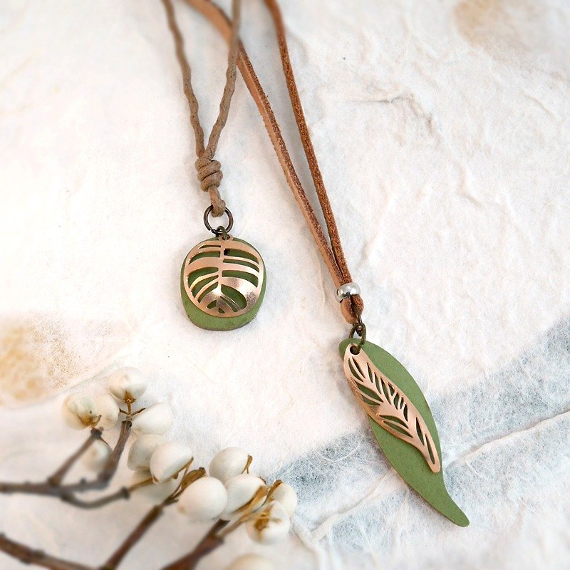 Prayer Bamboo Leaf Chain－Necklace Metal ver. - Bracelets - Bamboo Green