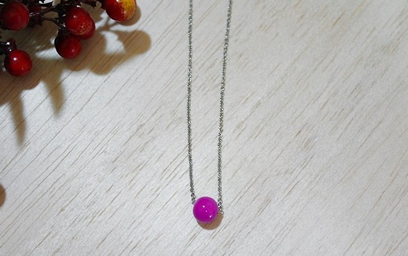 Natural stone necklace stainless steel X * peaches * - สร้อยคอ - โลหะ สีแดง