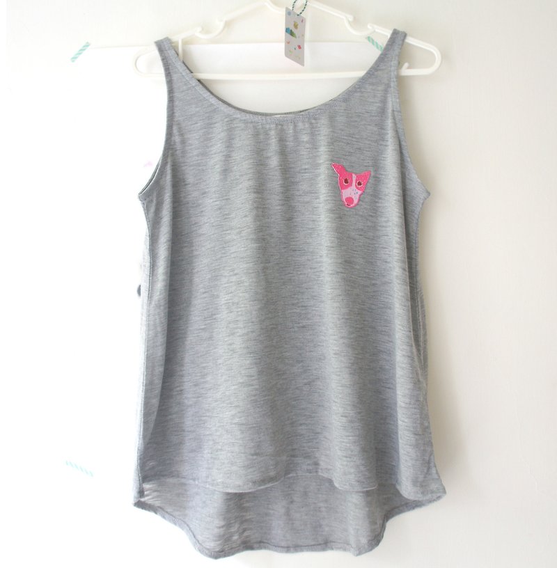 Hello my world embroidered gray simple vest pattern can be optional - Women's Vests - Other Materials Gray
