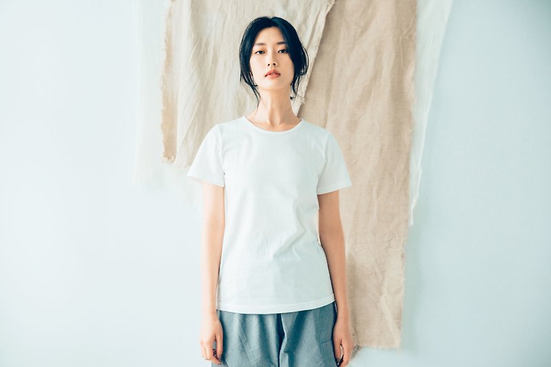 I . A . N Design plain white organic cotton short-sleeved T Organic Cotton - เสื้อฮู้ด - ผ้าฝ้าย/ผ้าลินิน ขาว