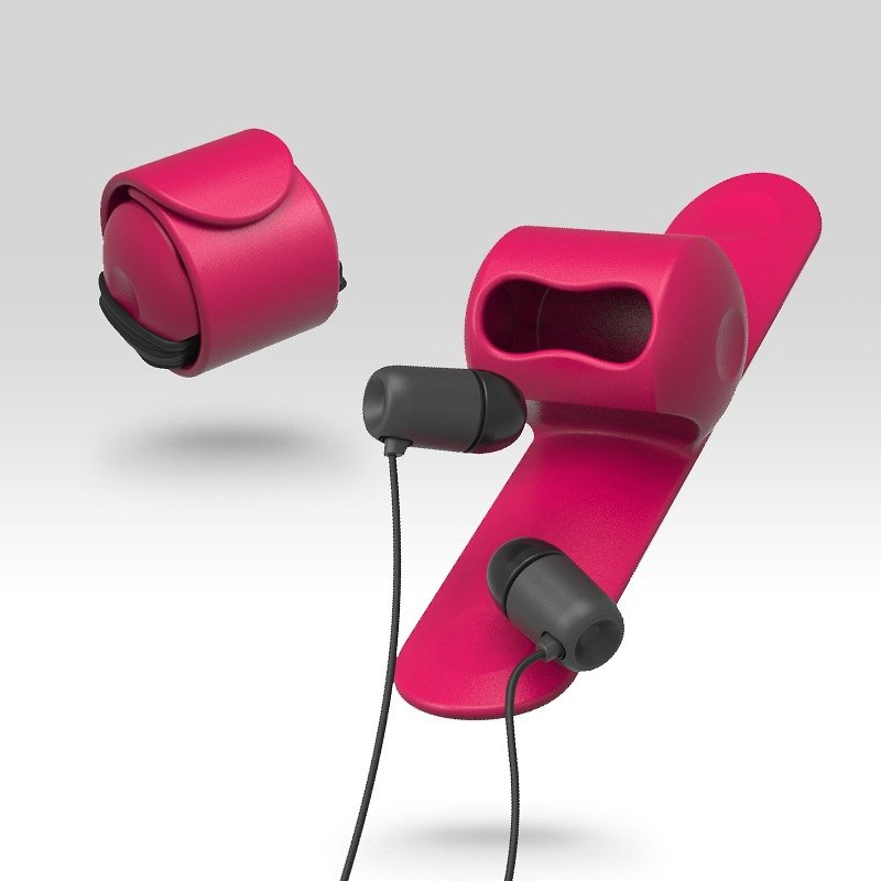 Snappy耳機捲線器-霓虹桃 - 捲線器/電線收納 - 矽膠 粉紅色