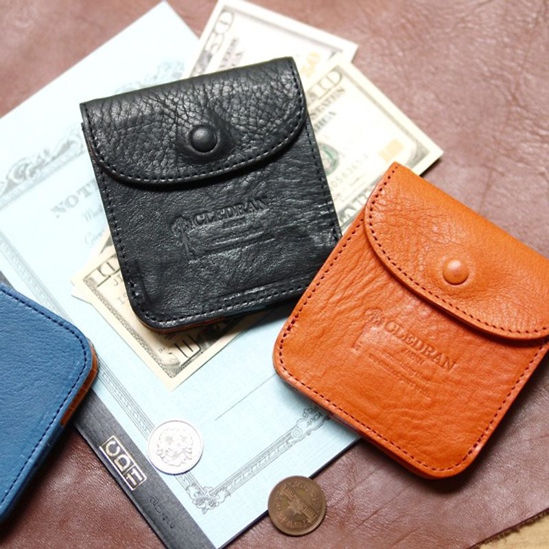Out of Print Japanese Play Street Fold Short Clip Orange Made in Japan by CLEDRAN - Wallets - Genuine Leather Blue