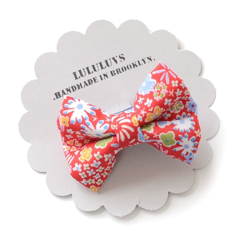 US LULULUVS handmade hair clips - Floral colorful small red bow hairpin - Other - Cotton & Hemp Red