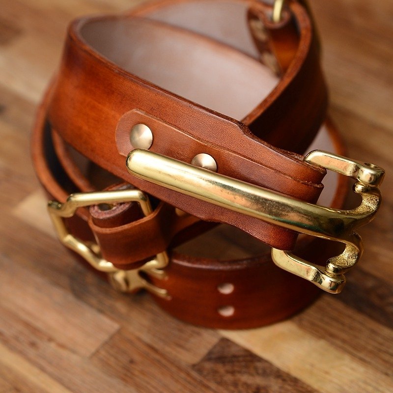 Handcrafted Red Edge Vegetable Tanned Leather Littleton Cavalry Belt - Other - Genuine Leather Brown