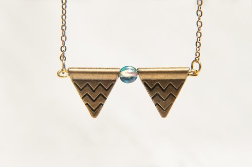Coco&Banana / 簡約感 / 法式設計黃銅項鍊 短鍊 長鍊 - 藍色與三角旗
