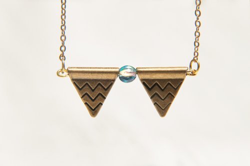 / Simple sense / Bronze French design short long chain necklace - blue and pennants