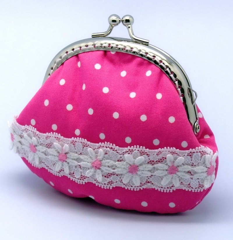 Pink white dot lace mouth gold, and wallets (S-165) - กระเป๋าใส่เหรียญ - วัสดุอื่นๆ สึชมพู