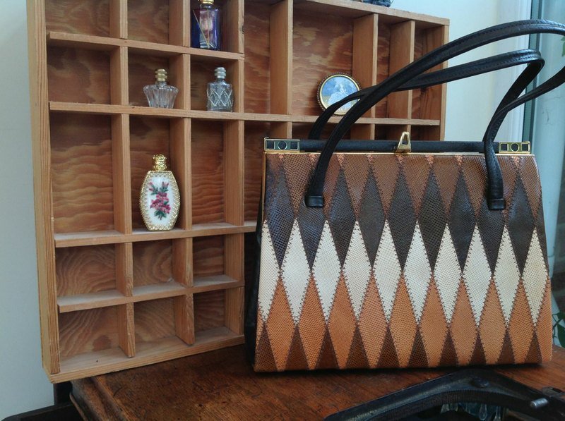 ♥ ♥ Annie crazy antiquities the British system, British style vintage antique bag pack spectrum spectrum style diamond snake handbag ~ Alan sutherland - กระเป๋าถือ - หนังแท้ สีนำ้ตาล