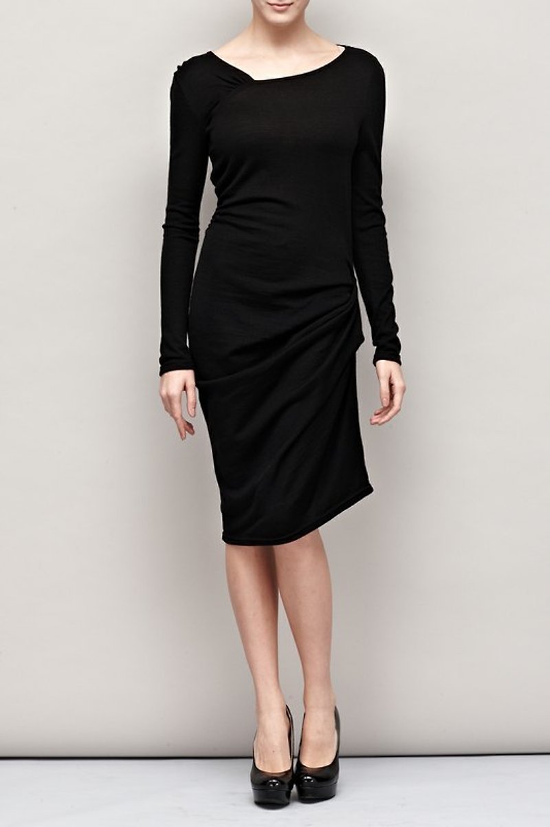 Waist Drapping Sweater Dress - One Piece Dresses - Other Materials Black