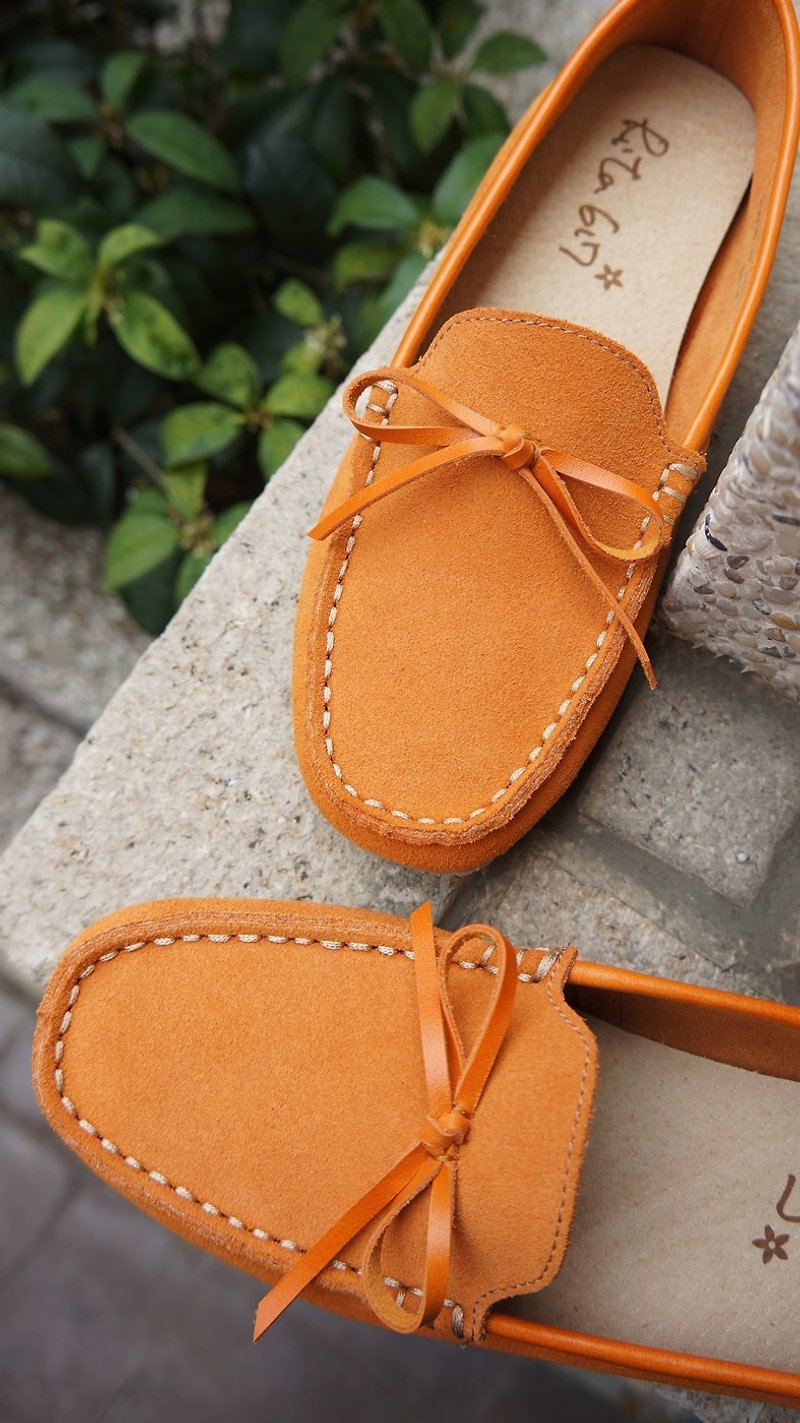 Rita617 Soft系列  手縫平底鞋(新橘+蝴蝶結) - 女休閒鞋/帆布鞋 - 真皮 橘色