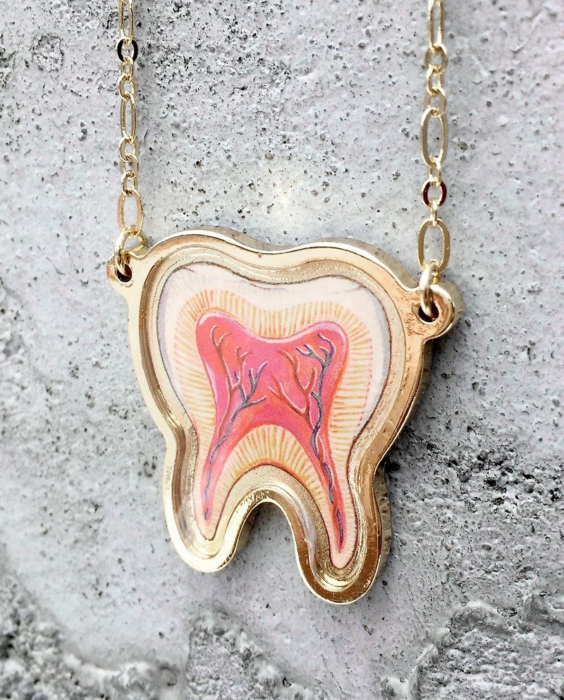 Tooth extraction* necklace - Necklaces - Other Metals Gold