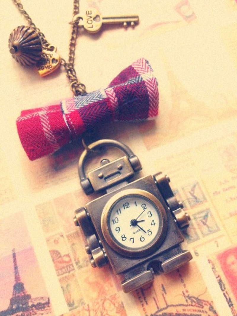 Handmade- Robot stars Key bow pendant necklace pocket watch - สร้อยคอ - วัสดุอื่นๆ 