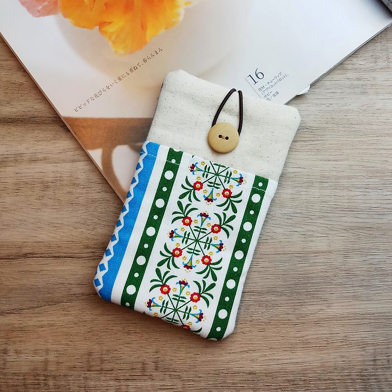 Customized phone bag, mobile phone bag, mobile phone protective cloth cover-Flower Ben pattern (c) (M005D) - เคส/ซองมือถือ - ผ้าฝ้าย/ผ้าลินิน สีน้ำเงิน