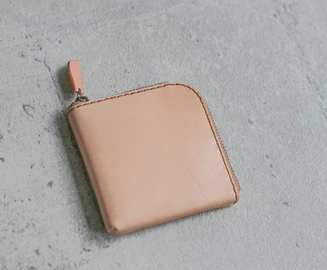 Nude color vegetable cow hide leather coin wallet - Shop The