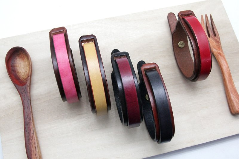 Hand-dyed plain leather double-layer bracelet (wide version) - Bracelets - Genuine Leather Multicolor