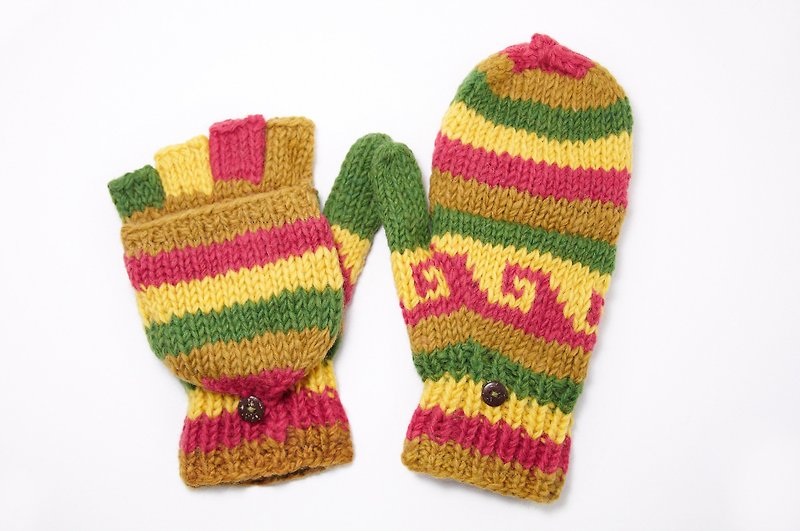 バレンタインデーの贈り物 / 純毛手編みの手袋 / 取り外し可能な手袋 / 暖かい手袋 (ネパール製) - フェアアイル トーテム - 手袋 - その他の素材 多色