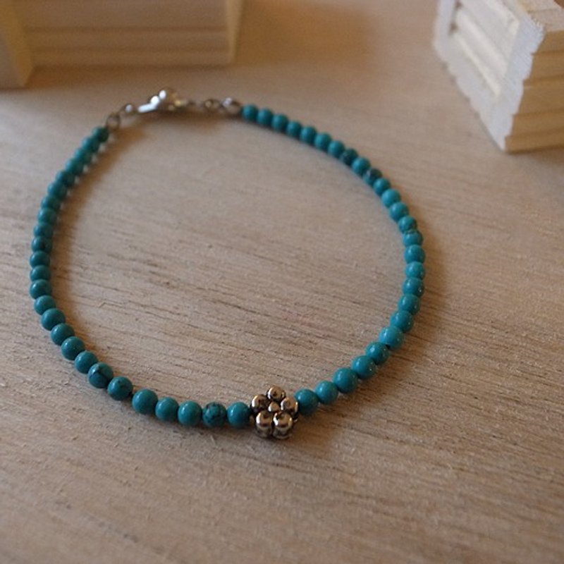 ☽ Qi Xi hand for ☽ [07169] 3mm blue-green turquoise bracelet small plum - งานโลหะ/เครื่องประดับ - วัสดุอื่นๆ สีน้ำเงิน