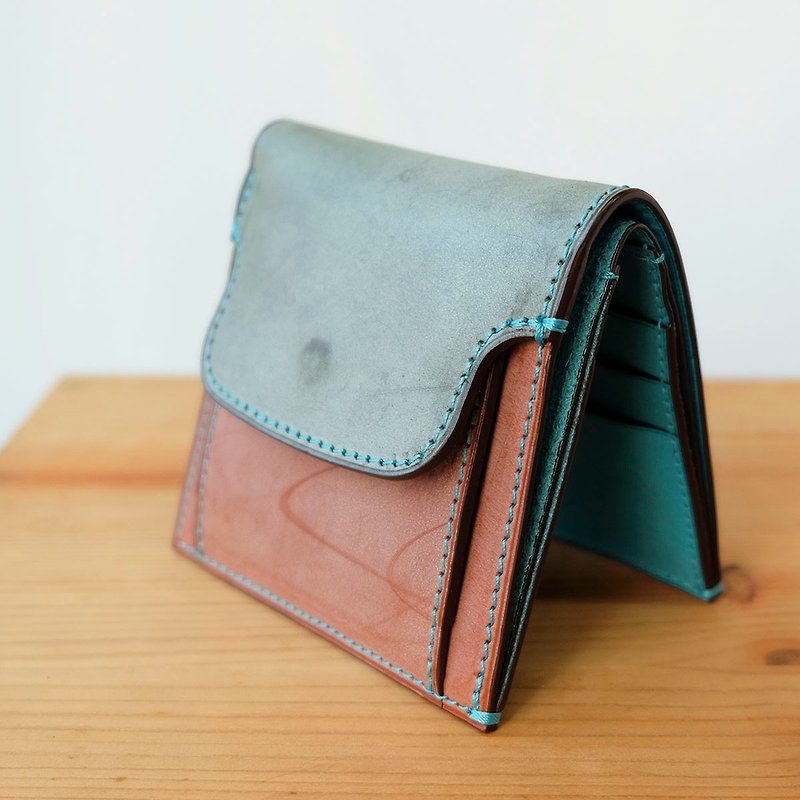 isni [cards &coin short wallet ]  handmade leather - กระเป๋าสตางค์ - หนังแท้ สีเขียว