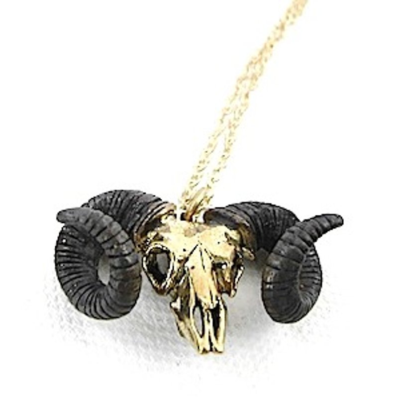 Ramble skull Zodiac pendant in brass - สร้อยคอ - โลหะ สีทอง
